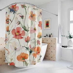 Wildflowers Shower Curtain, Flowers Aesthetic Bathroom Decor, Floral Bathtub Backdrop
