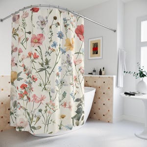 Wildflowers Shower Curtain, Flowers Bathroom Decor, Floral Bathtub Backdrop