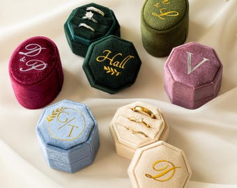 Personalized Wedding Ring Box, Custom Velvet Ring Box, Engagement Ring Box With Your Custom Name or Initials
