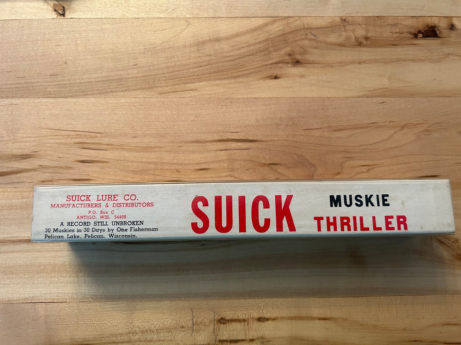 Leurre Pêche Vintage Suick Muskie Thriller 3/4 Oz Blanc/rouge - Bois, Avec Boîte D'origine