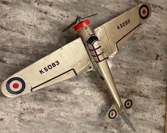 Vintage Mettoy 1930’s tin clock work toy plane