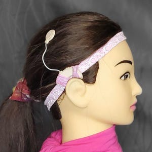 Elegant soft pink heart lace  Hearing Aid Headband and cochlear implant  compatible
