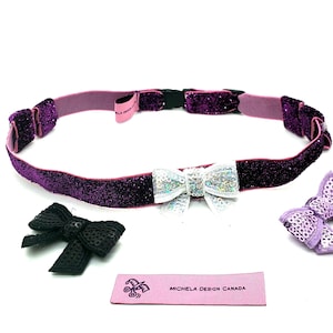 Purple Glitter Hearing Aid/Cochlear Headband - 3 Removable Bows, Adjustable