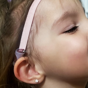 Top notch ,Secure: Light Pink Non-Slip Grip Hearing Aid Headband -durable 3/4 inch wide  Knit Fabric, silicone seeves , adjustable buckle