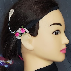 Diadema para implante coclear: negra o gris, con diseño floral o liso, unisex