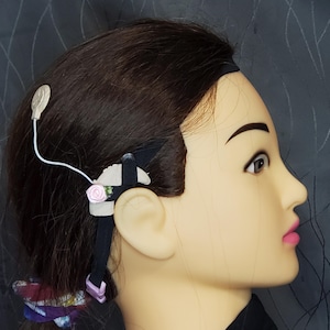 Admirable ,Black Cochlear Headband - Non-Slip, Adjustable, Easy On/Off with twist wrap sleeves with flowers or plain , loop material sleeves