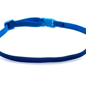 May include: A blue adjustable headband with white plastic clasps on each end.