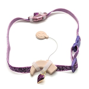 Glitter Lavender Hearing Aid Strap: Cochlear Implant Band with Heart Charm