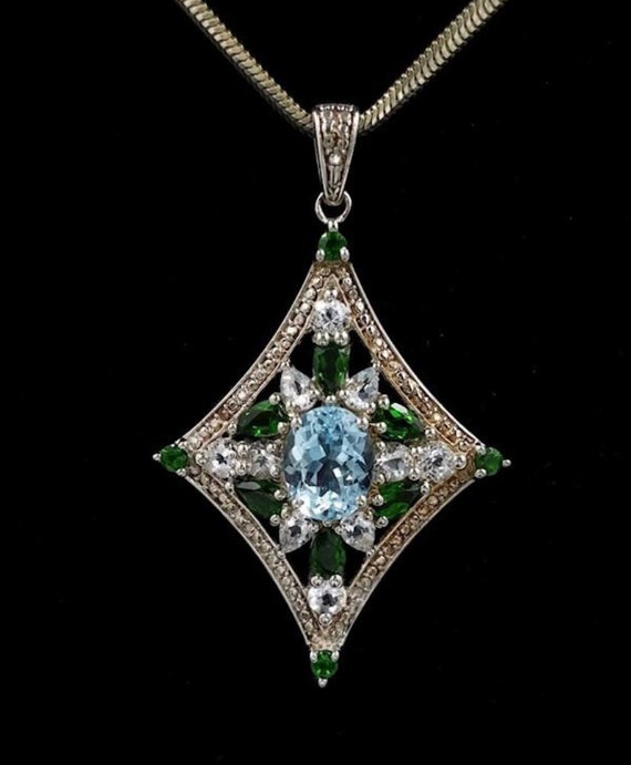 Diamond Shape Pendant W/ Topazemeraldquartz 925 Silver Etsy