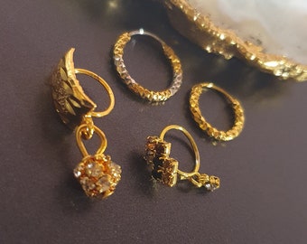 Goldenes indisches Nasenring Set, geflochtene Hoop, Knorpelohrring