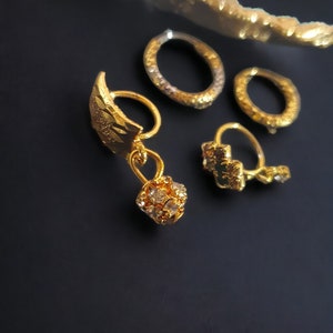 Enchanting Indian Gold Nose Ring Set, Indian Gold Nose Ring Set, Exquisite Hoops, Thin Braids and Cartilage Earring, gold nose rings bundle