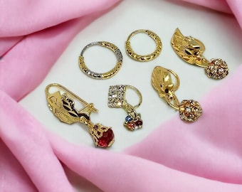 Goldenes Nasenringe Set - indischer geflochtener Knorpelreifen, Boho Piercing