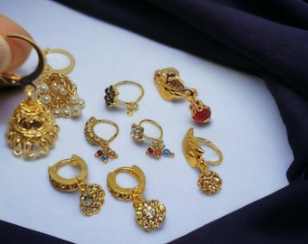 Gold Hoop Nose Ring Set – Bohemian Jhumka Style