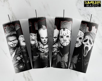 Halloween Tumbler PNG - Scary Movie Seamless Sublimation Designs - Skinny Tumbler 20oz Design - Horror Tumbler