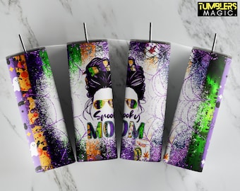 Spooky Mama Tumbler, 20 oz Skinny Tumbler, Messy Bun Tumbler PNG, Halloween Sublimation, Digital Download