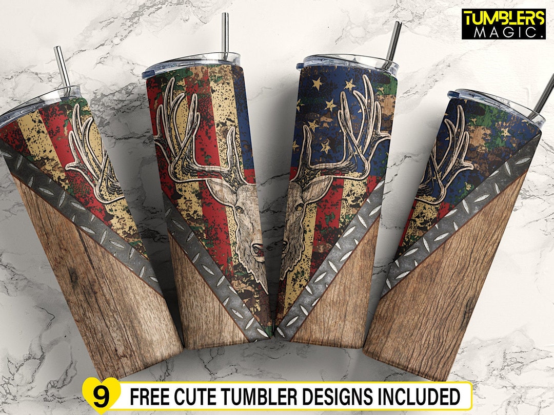 Deer Hunting USA Flag 20 Oz Skinny Tumbler Wrap Sublimation, Deer ...