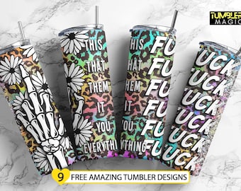 F*ck This, F*ck That Tumbler, 20 oz Skinny Tumbler, Floral Skull Tumbler Sublimation, Sarcastic Skeleton Middle Finger Digital Download