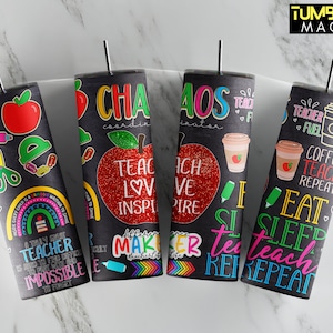 Teacher Tumbler, Teach Love Inspire 20 Oz Skinny Tumbler Sublimation, Cute Teachers Quotes Tumbler PNG, Digital Download