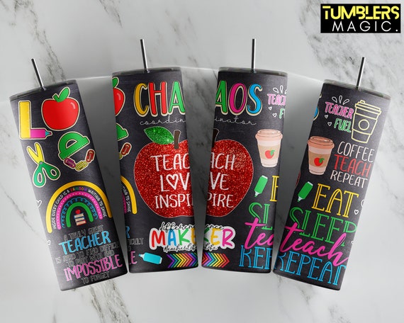 Teacher Tumbler, Teach Love Inspire 20 Oz Skinny Tumbler Sublimation, Cute Teachers Quotes Tumbler PNG, Digital Download