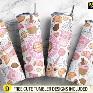 Cafecito Y Chisme Tumbler,  Love Hearts 20 oz Skinny Tumbler, Pink Valentine&#39;s Sublimation, Coffee and Gossip Digital Download