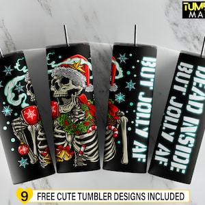 Lustiger AF Becher, Weihnachts Skeleton Kaffee 20 oz Skinny Becher, Neon Buchstaben Dead Inside But Jolly AF Sublimation, digitaler Download