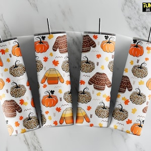 Cute Fall Vibes Tumbler, 20 oz Skinny Tumbler, Autumn Patern Tumbler Sublimation, Sweater Pumpkins PNG, Autumn Digital Download