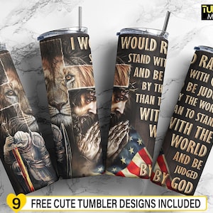 I Would Rather Stand with God 20 Oz Skinny Tumbler Wrap Sublimation, USA Flag Jesus Wrap PNG File, Digital Download, Straight & Tapered