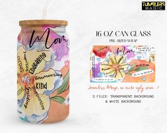 Inspiring Mom Glass Can, Self Love Mama 16oz Can Glass png design for sublimation, Kind, Fearless, Loving, Mothers Day digital download PNG