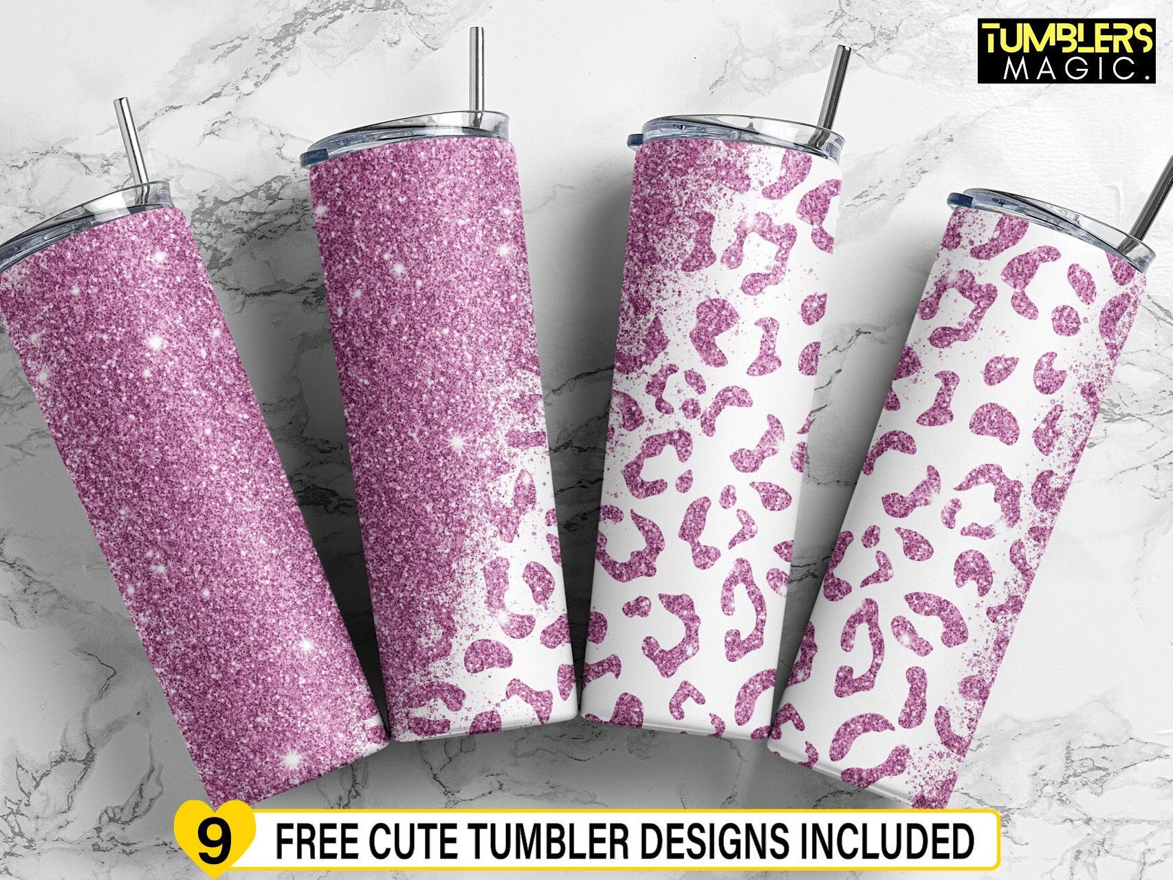 Pink Leopard Tumbler Wrap Pink Glitter Sublimation Tumbler - Etsy