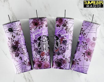 Spooky Vibes Tumbler, 20 oz Skinny Tumbler, Halloween Tumbler Sublimation, Scary Witch Coffee Digital Download