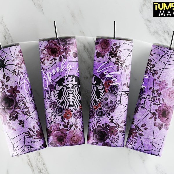 Spooky Vibes Tumbler, 20 oz Skinny Tumbler, Halloween Tumbler Sublimation, Scary Witch Coffee Digital Download