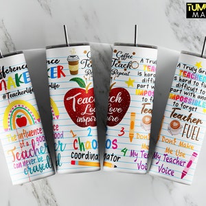 Teacher 20 oz Skinny Tumbler, Teacher Appreciation Sublimation, Seamless Teach Love Inspire PNG, Digital Download
