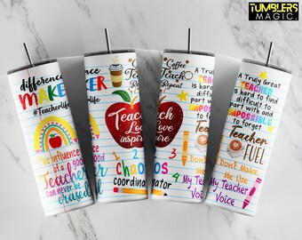 Teacher 20 oz Skinny Tumbler, Teacher Appreciation Sublimation, Seamless Teach Love Inspire PNG, Digital Download
