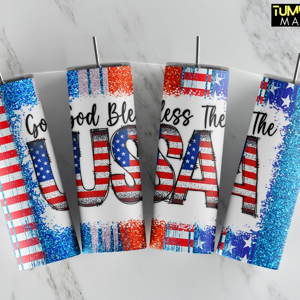 God Bless the USA Tumbler Sublimation, Seamless 4th of July 20 oz Skinny Tumbler, Patriotic Flag Tumbler Wrap Sublimation, Digital Download