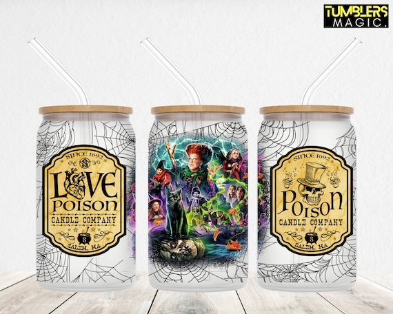 Hocus Pocus Can Glass, Halloween 16oz glass can png design for sublimation, Love Poison Halloween Sublimation digital download