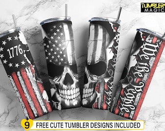 1776 USA Flag Tumbler, Skull Wrap, We the People USA Flag, 20oz Skinny Tumbler, Sublimation, Digital Download, Straight & Tapered PNG File