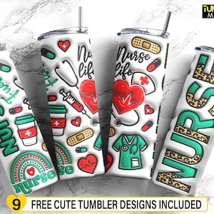 Nurse 3D Tumbler, Nurse Life 20 oz Skinny Tumbler, Leopard Nurse Sublimation, Positive, Inspire, RN LPN Digital Download