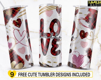 Valentines Tumbler,  Love Hearts 20 oz Skinny Tumbler, Buffalo Plaid Sublimation, Love Season Digital Download