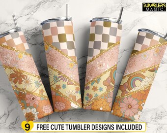 Retro Groovy Tumbler, Groovy 20 oz Skinny Tumbler, Groovy Flower Sublimation, Groovy Template Tumbler Digital Download