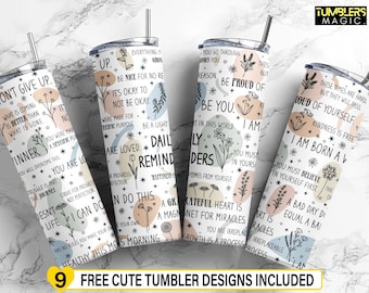 Daily Reminder Tumbler Wrap, Positive Words Sublimation, Motivation Words of aspiration Wrap PNG File, Digital Download, Straight & Tapered