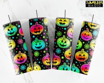 Glow in The Dark Tumbler, 20 oz Skinny Tumbler, Halloween Pumpkin Tumbler PNG, Spooky Pumpkins Sublimation, Digital Download
