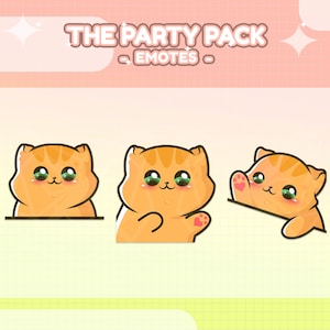 May include: A set of three orange cat emoticons with different expressions. The first cat is looking straight ahead with a smile. The second cat is waving with a heart on its paw. The third cat is peeking out from behind a wall with a surprised expression.