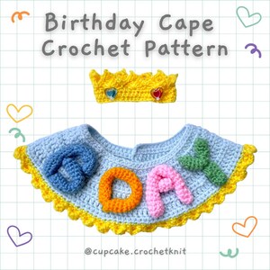 Pet Crochet Birthday Cape & Crown Crochet Pattern | Beginner Easy | Birthday Dog Cat Coat 3D Letters DIY Knit Pattern | Instant Download PDF