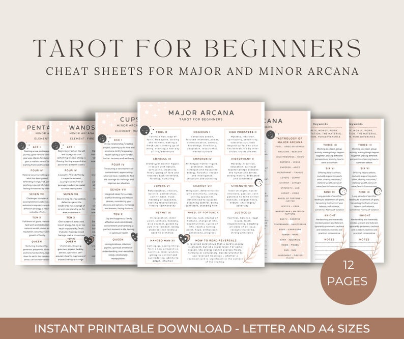 Tarot Cheat Sheet for Beginners, Tarot Printable Digital, Rider Waite ...