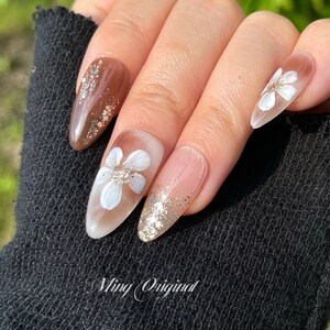 Nude Water Blooming With Flower Nail Art Glittery White - Etsy