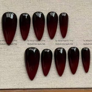 Black Burgundy Ombre Press On Nails, Dark Vampire Red Gradient Nails, Glossy Gothic Luxury Fake Nails, MO808