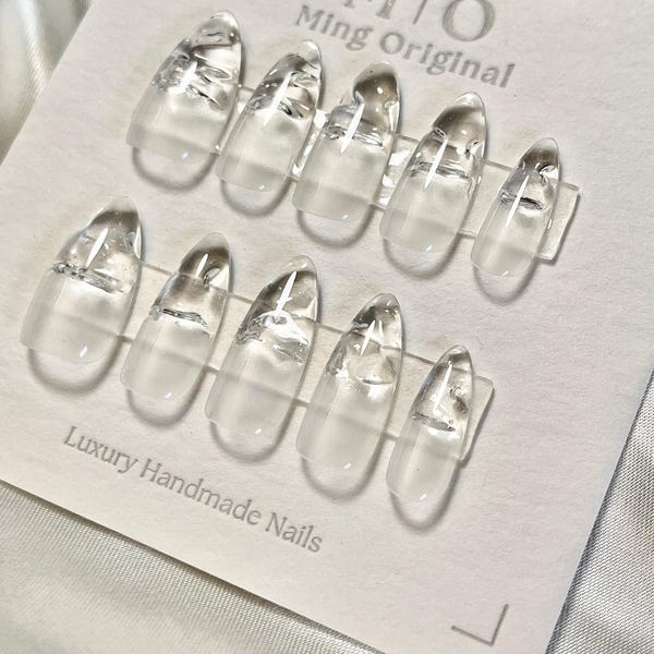 Clear Watery encapsulated tip Press on Nails, Builder Gel handmade Nails, Jelly Nails, valentine anniversary gift