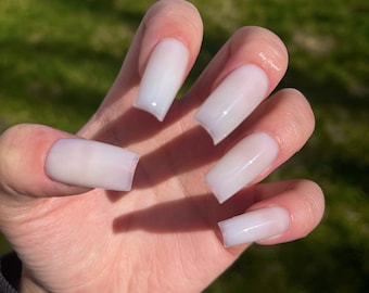 Opal Milk bath builder gel nail, handmade acrylics & Press on Nails, Fake Nails, Milky white Jelly Nail