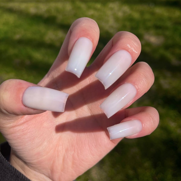 Opal Milk bath builder gel nail, handmade acrylics & Press on Nails, Fake Nails, Milky white Jelly Nail