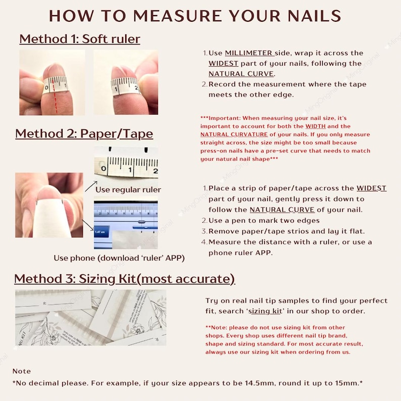 instructions for how to measure your nails